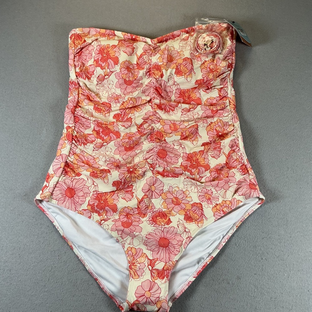 Shade & Shore Floral Bandeau One Piece Swimsuit Women L NWT